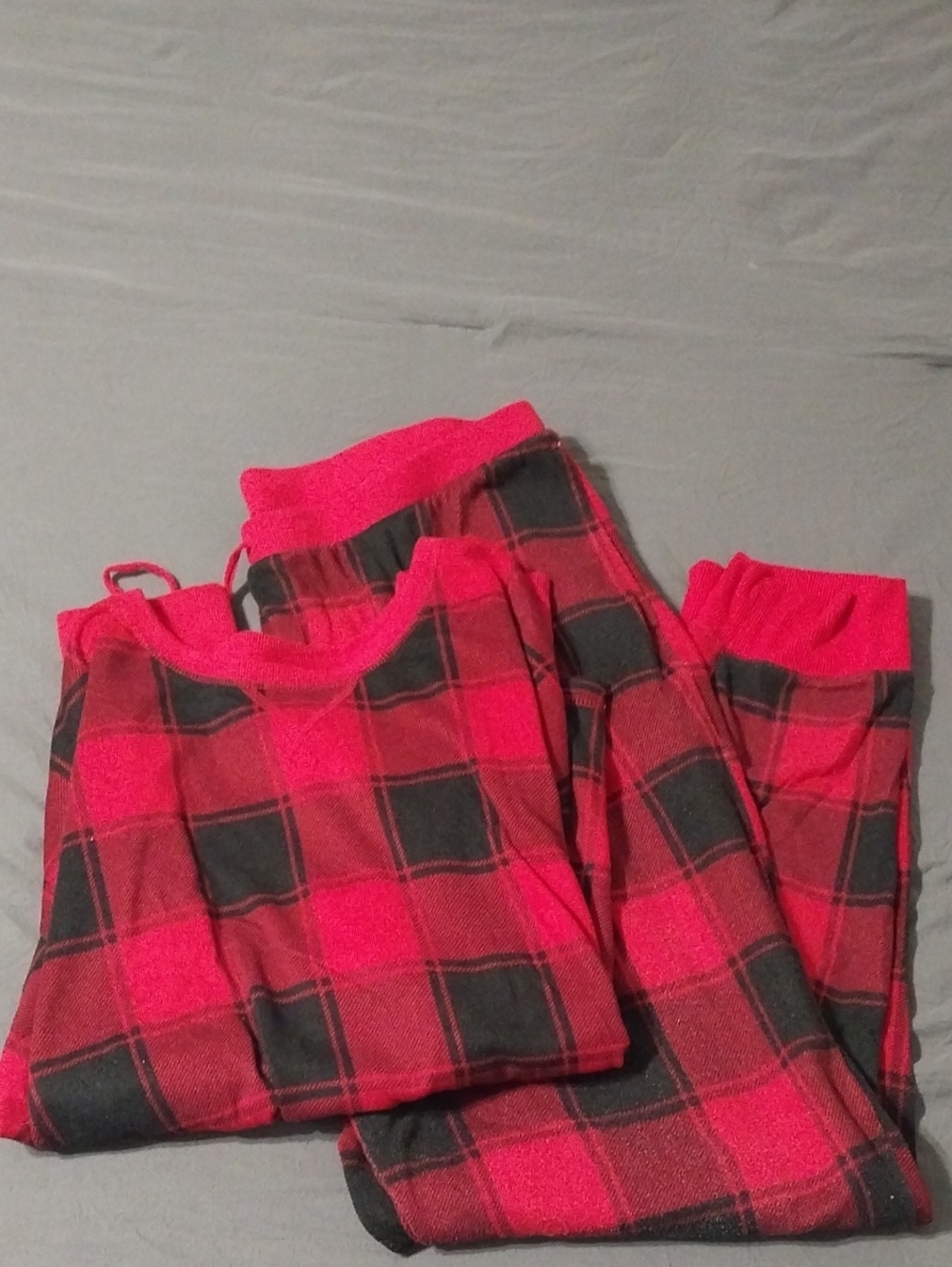Red and Black Plaid Womans Lpmg Sleeve Pajama Set - Cozy Flannel Sleepwear